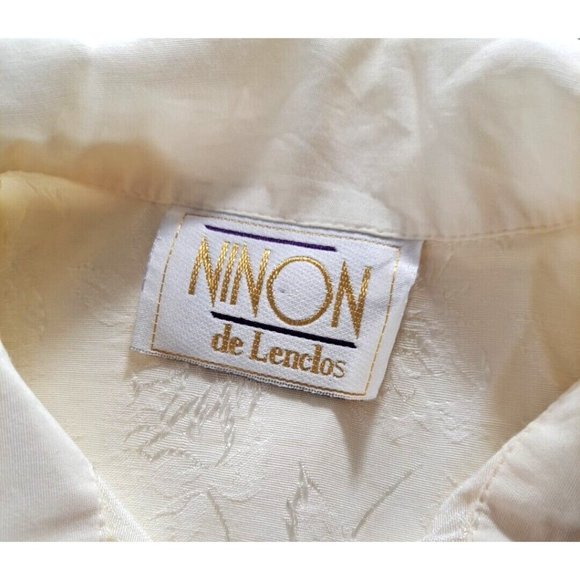 Women's Vintage Ninon De Lenclos Western Top Faux Pearls Rose Demask Ivory 80s L - Picture 5 of 7
